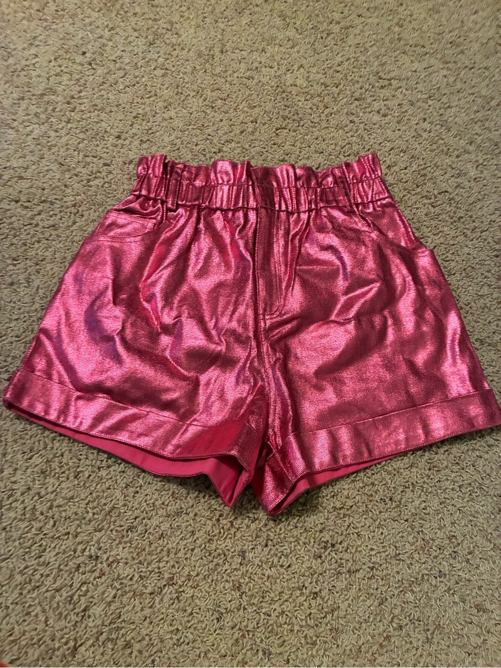 Fantastic Fawn Metallic Fuchsia High-Waist Shorts